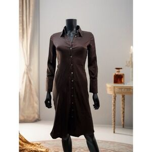 Banana Republic 100% Silk Brown Shirt Dress Petite XXS Button Front‎